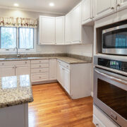 A modern kitchen with a microwave